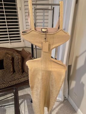 Posh Metallic Gold Asymmetrical Cutout Dress